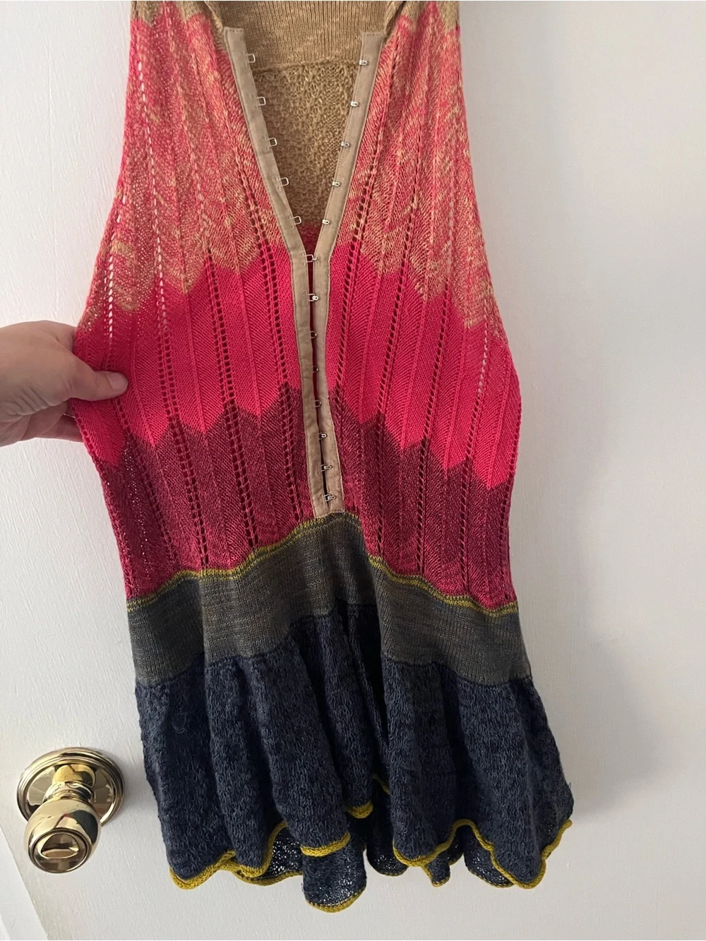 Free People Peplum Polo Knit Sweater Multicolor Sleeveless Boho XS
